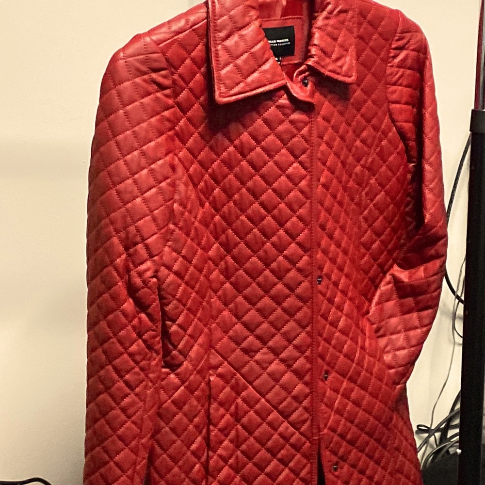Red quilted leather jacket